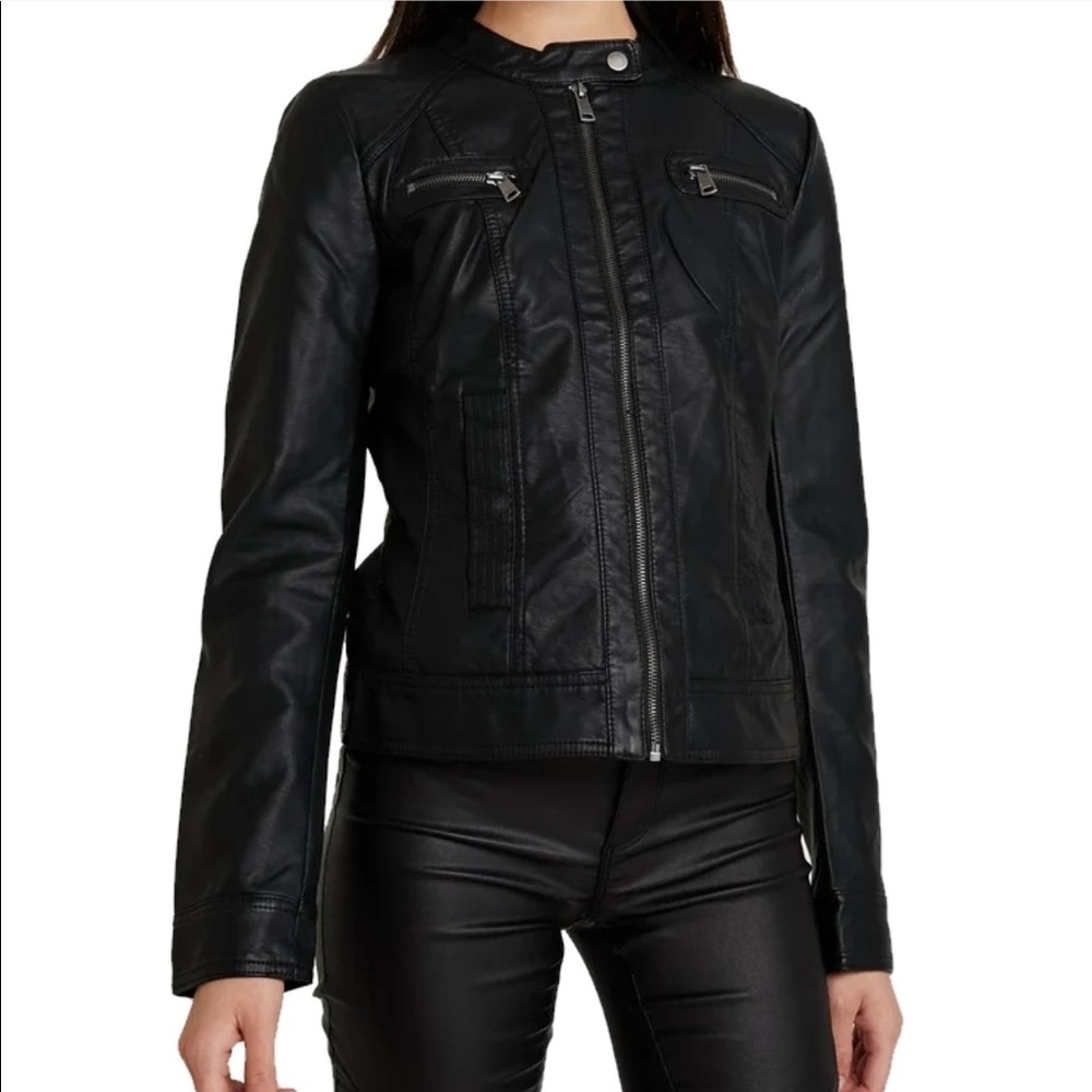 ASOS - NEW LOOK - Faux Leather Puff Sleeve Zip Jacket with Stretch Bodice